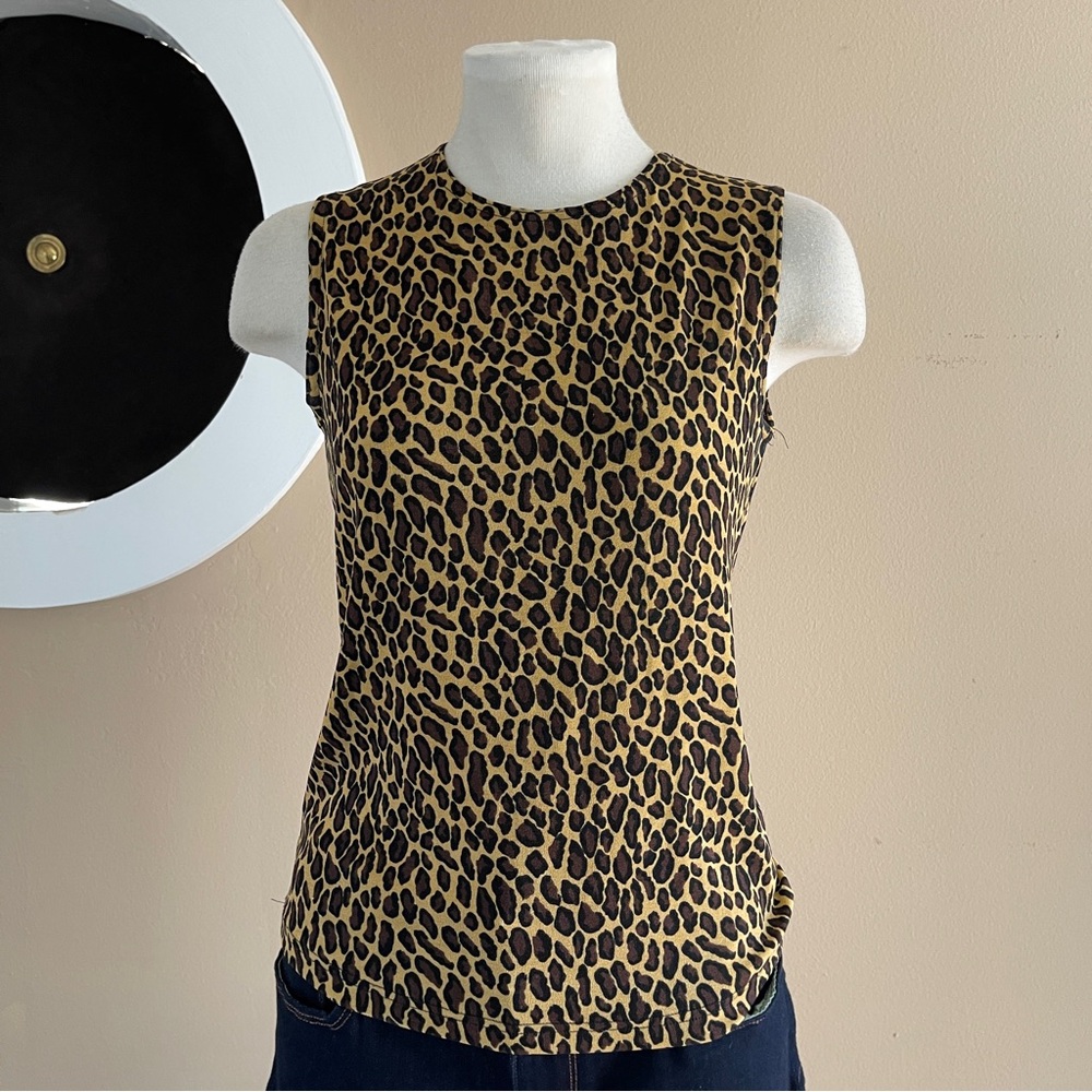Vintage Susan Lawrence Stretchy Leopard Print Sleeveless Top – Size Small, Bold